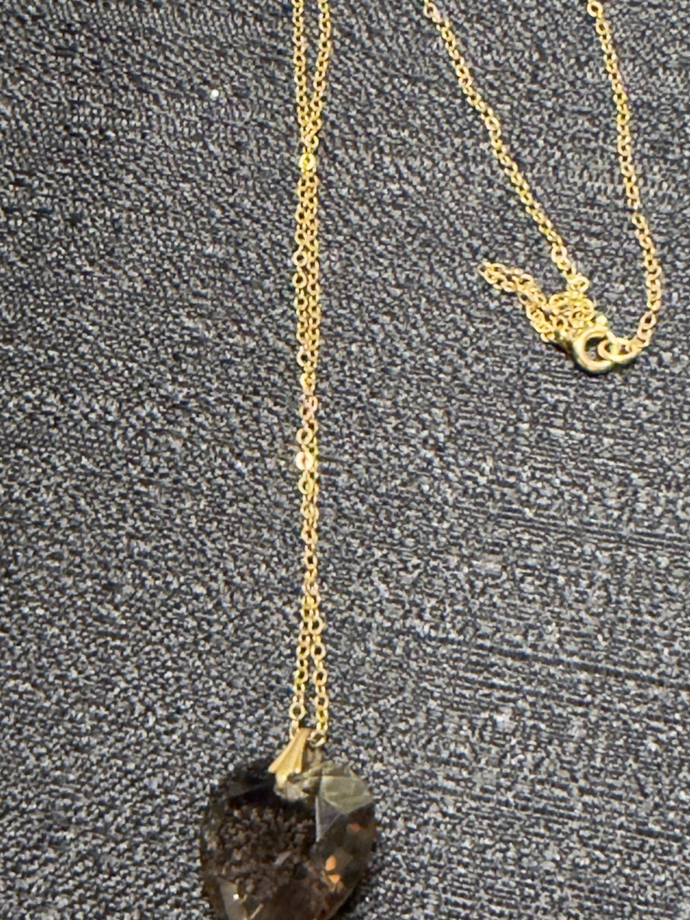 Gold-Tone Heart Pendant Necklace with Smoky Brown Crystal